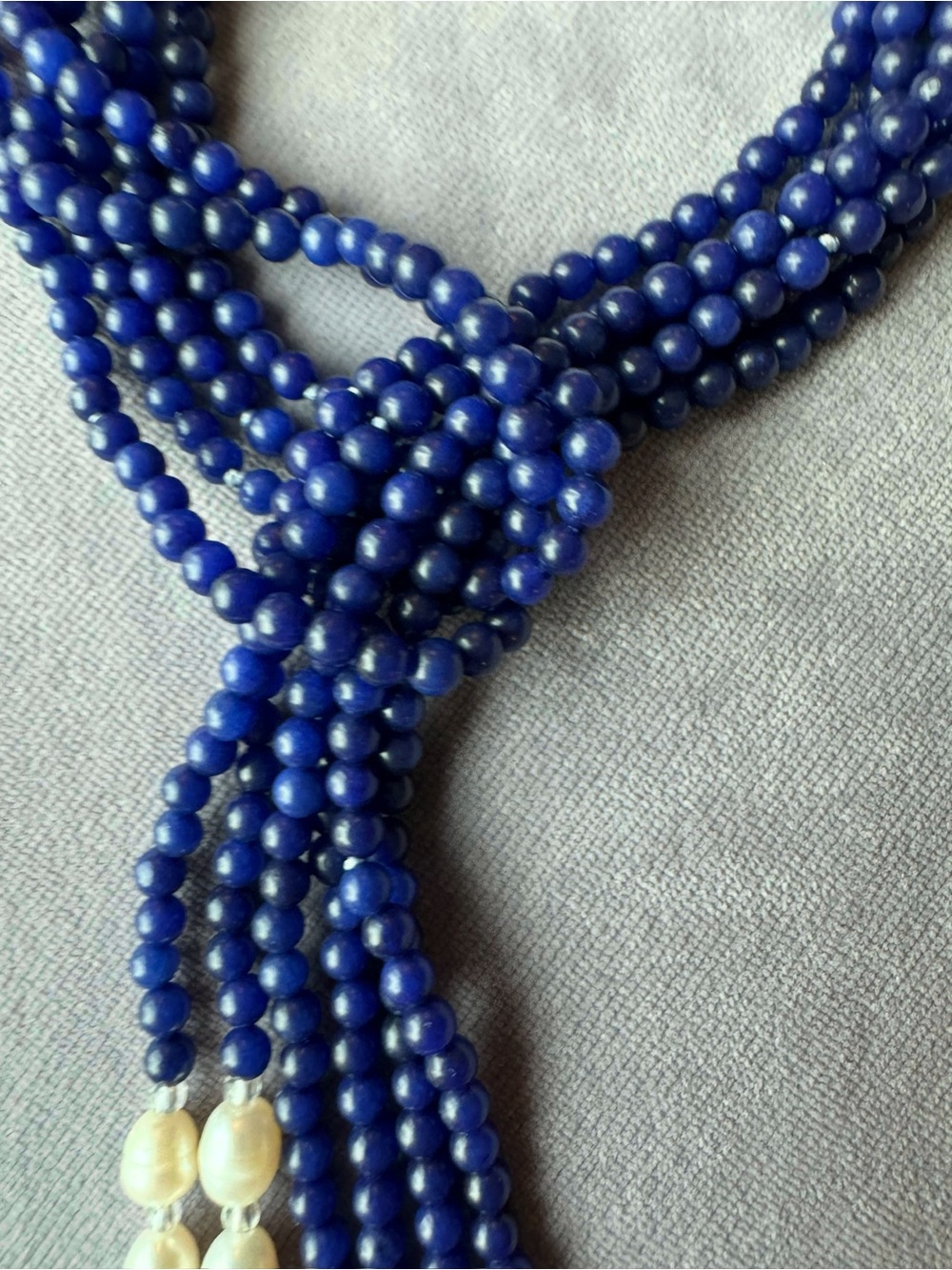 NWOT Polo Ralph Lauren Lapis Lazuli and Pearl Wrapt Necklace - Picture 5 of 10